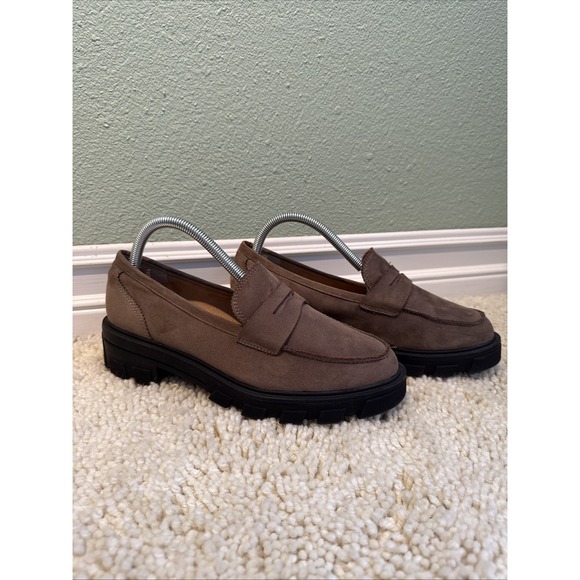 Crown Vintage Brown Faux Suede, Lug Sole Penny Loafers Academia,Classic Y2K 9 M - Picture 2 of 8